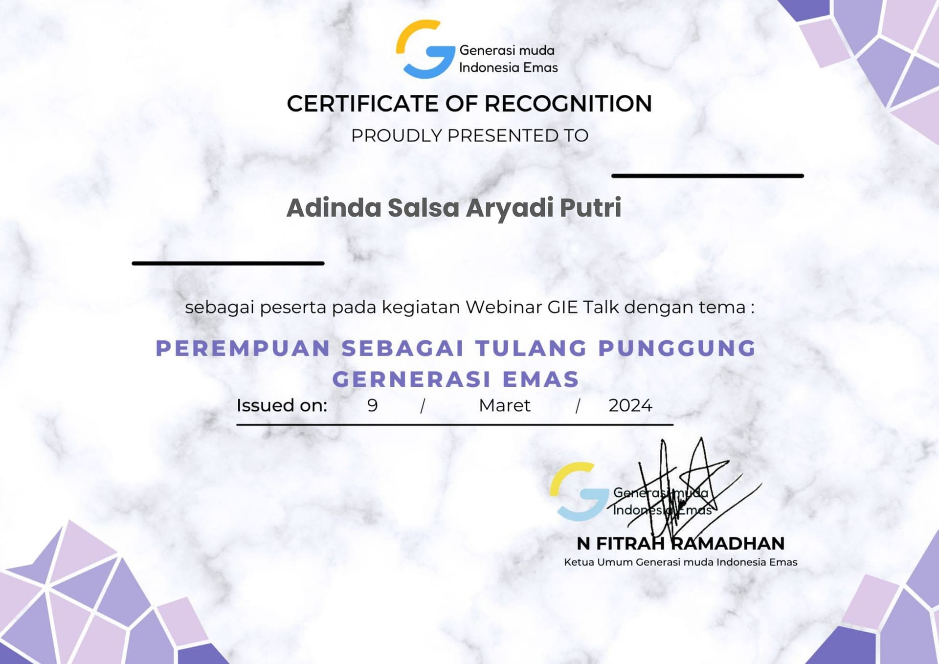 GIE Talk - Perempuan Sebagai Tulang Punggung Generasi Emas